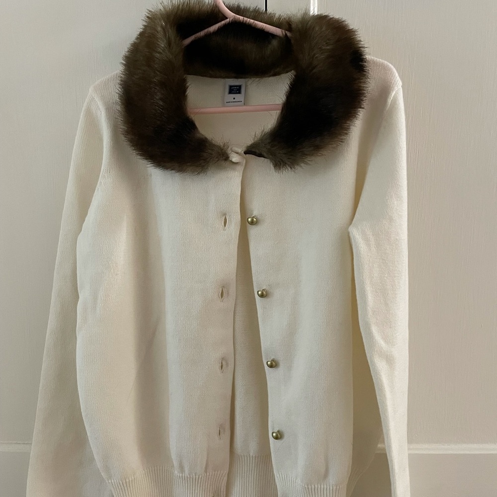 Janie & Jack. Beige button down w fur collar sweater. Size 8